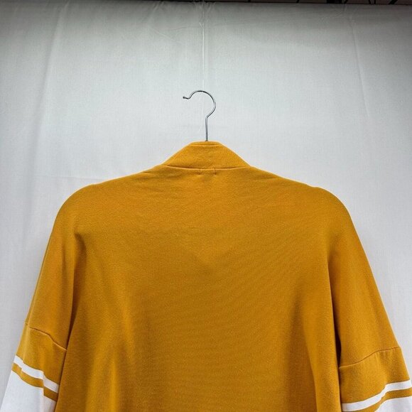 Guess Cropped Sweater Women Sz L Quarter Zip Spellout Pullover Activewear Yellow - Picture 5 of 12